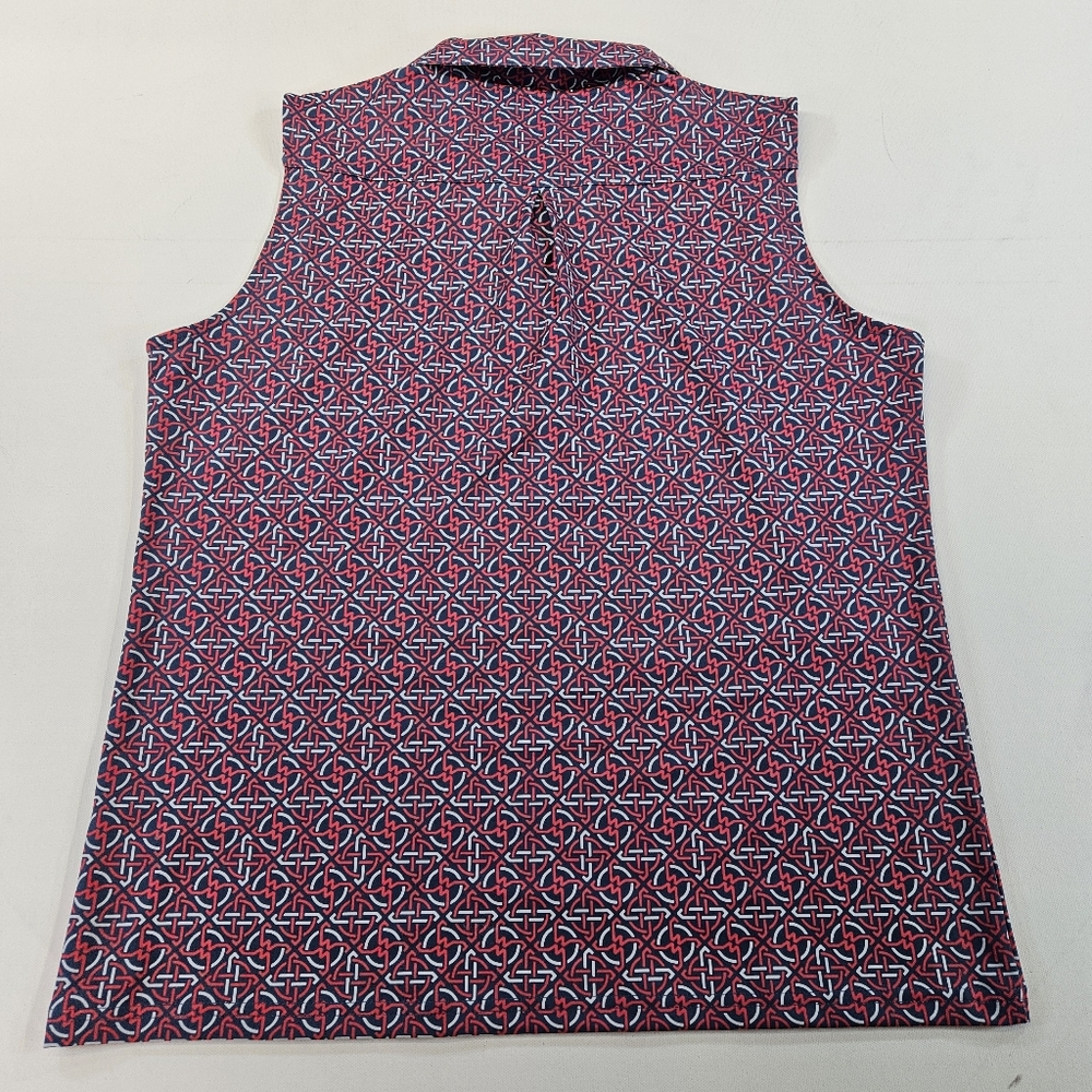 WILLIAM MURRAY Sleeveless Polo Golf Top Red Blue Print Size Large Aop - Picture 7 of 8